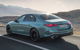Mercedes Benz E Class rear three quarter tracking