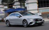 Mercedes Benz EQE 300 front quarter tracking 2023