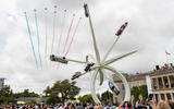 The Red Arrows fly over the Central Feature at the 2023 Goodwood Festival of Speed. Ph. by PA.