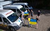 Ukraine ambulance feature volunteers with Ukraine flag