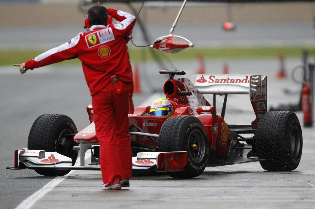 Lotus crashes; Barrichello fastest