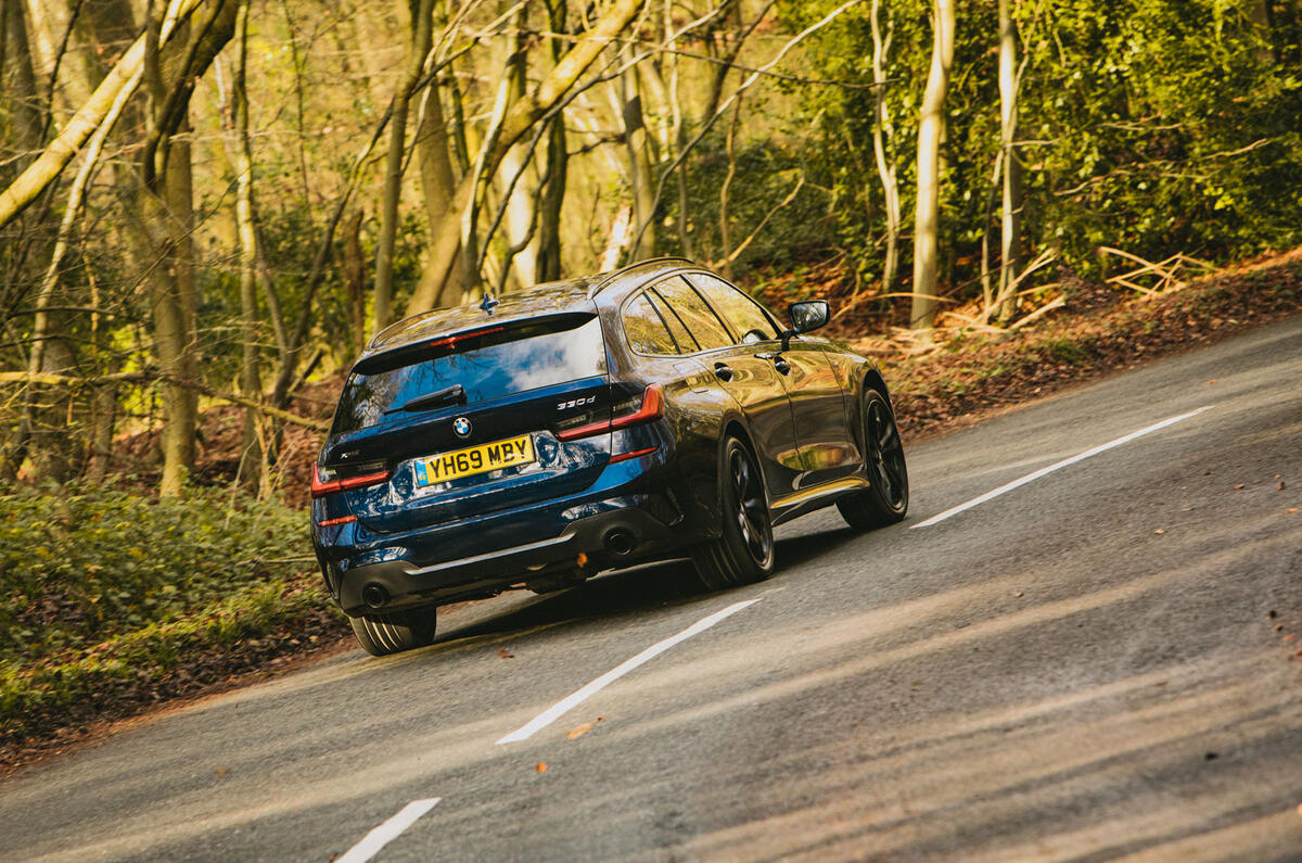 BMW 3 Series Touring 2020 road test review - cornering rear
