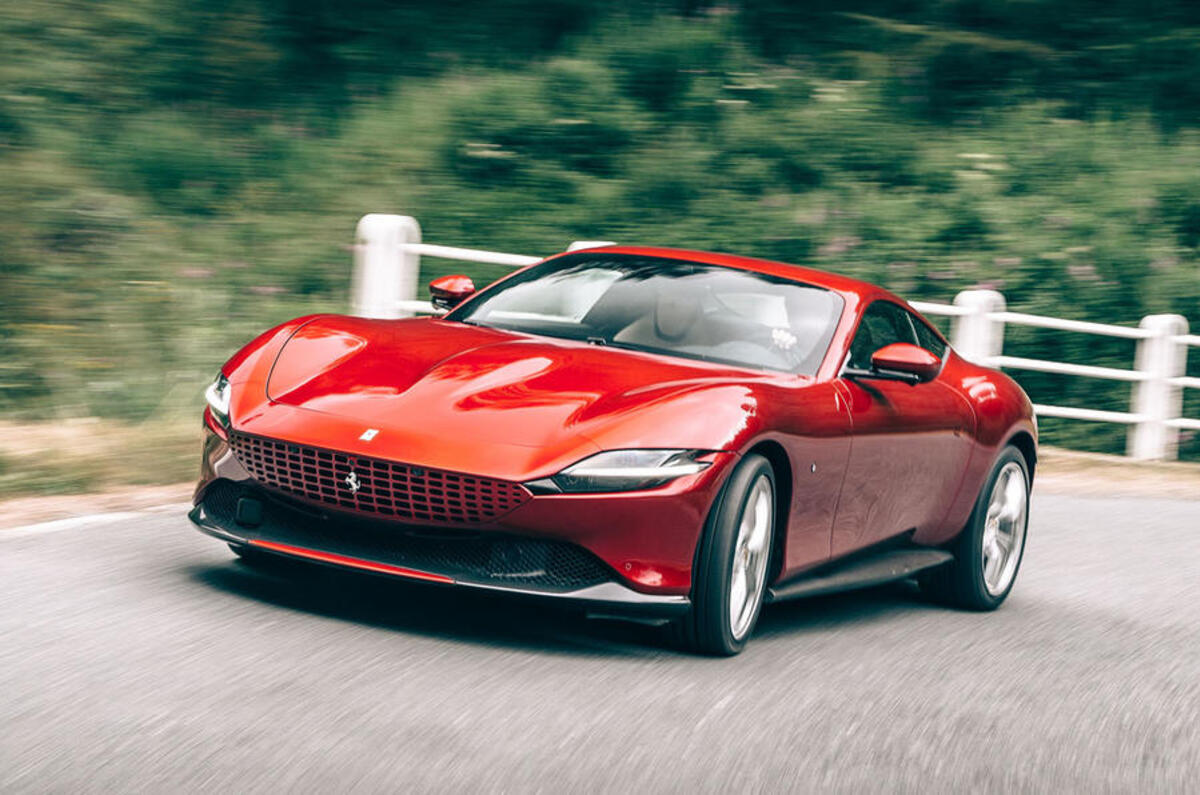 Ferrari Roma 2020 road test review - cornering front