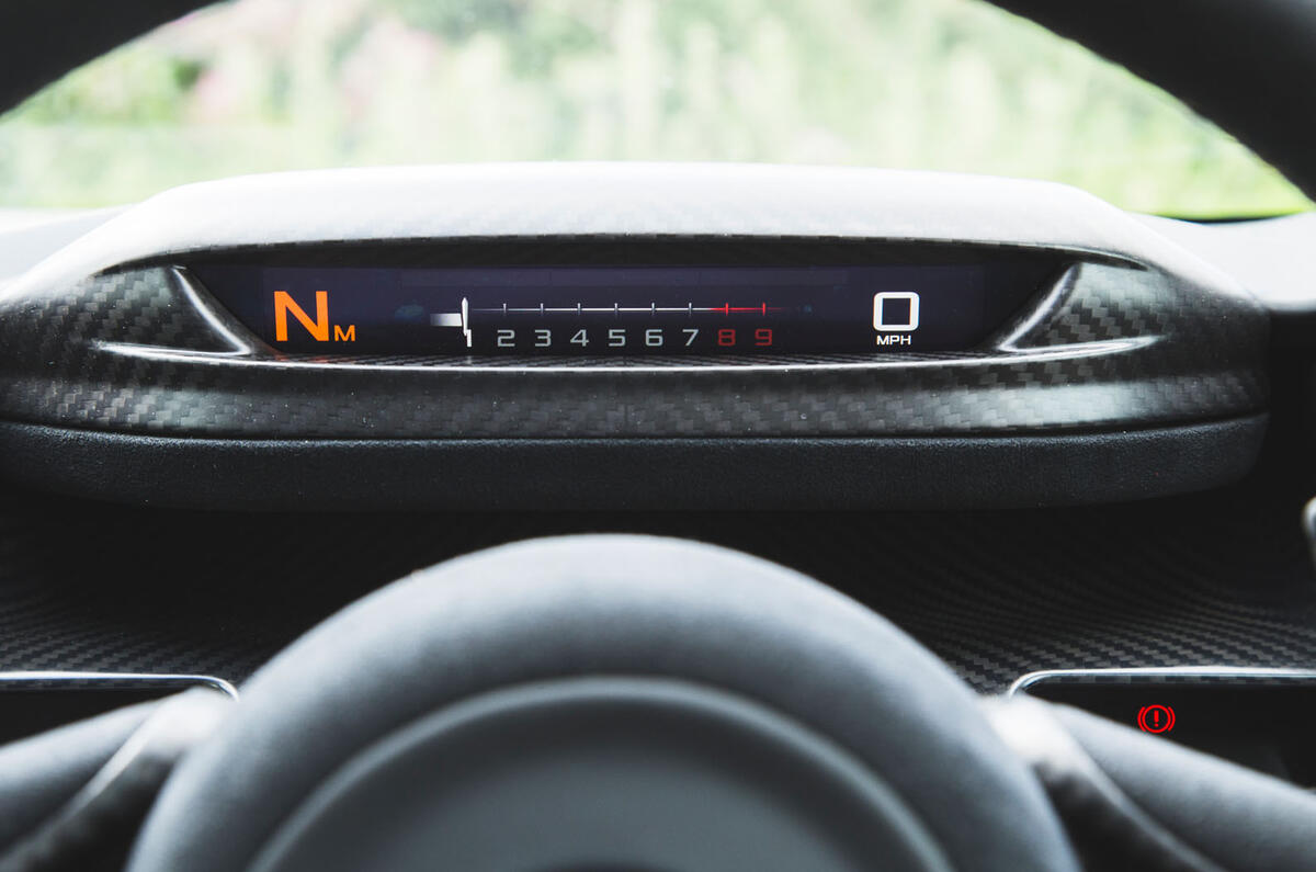 McLaren Senna 2018 road test review - race mode cluster