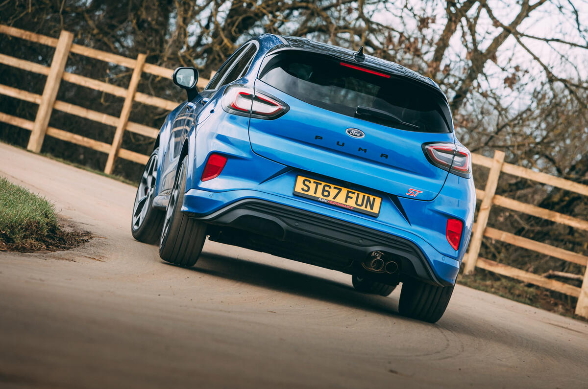 23 Ford Puma ST 2021 road test review cornering rear