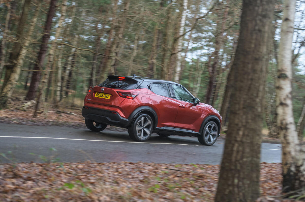 Nissan Juke 2020 road test review - on the road rear 