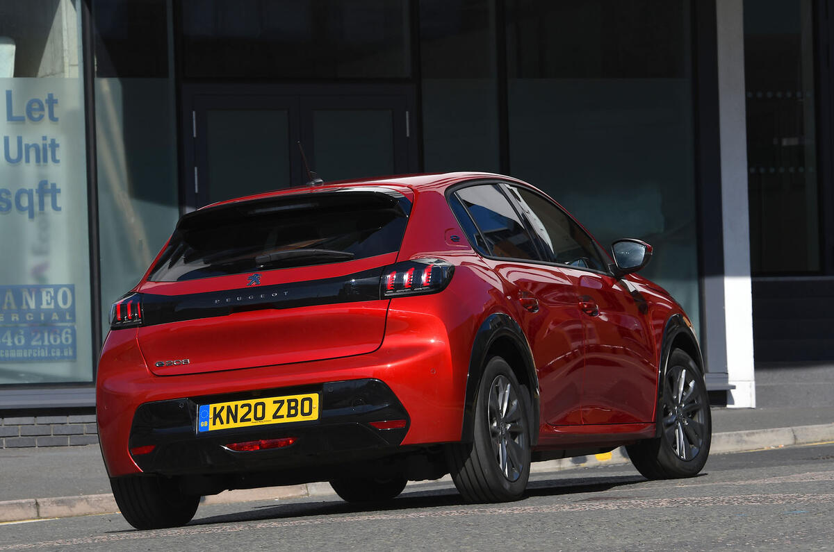 Peugeot e-208 2020 road test review - on the road rear