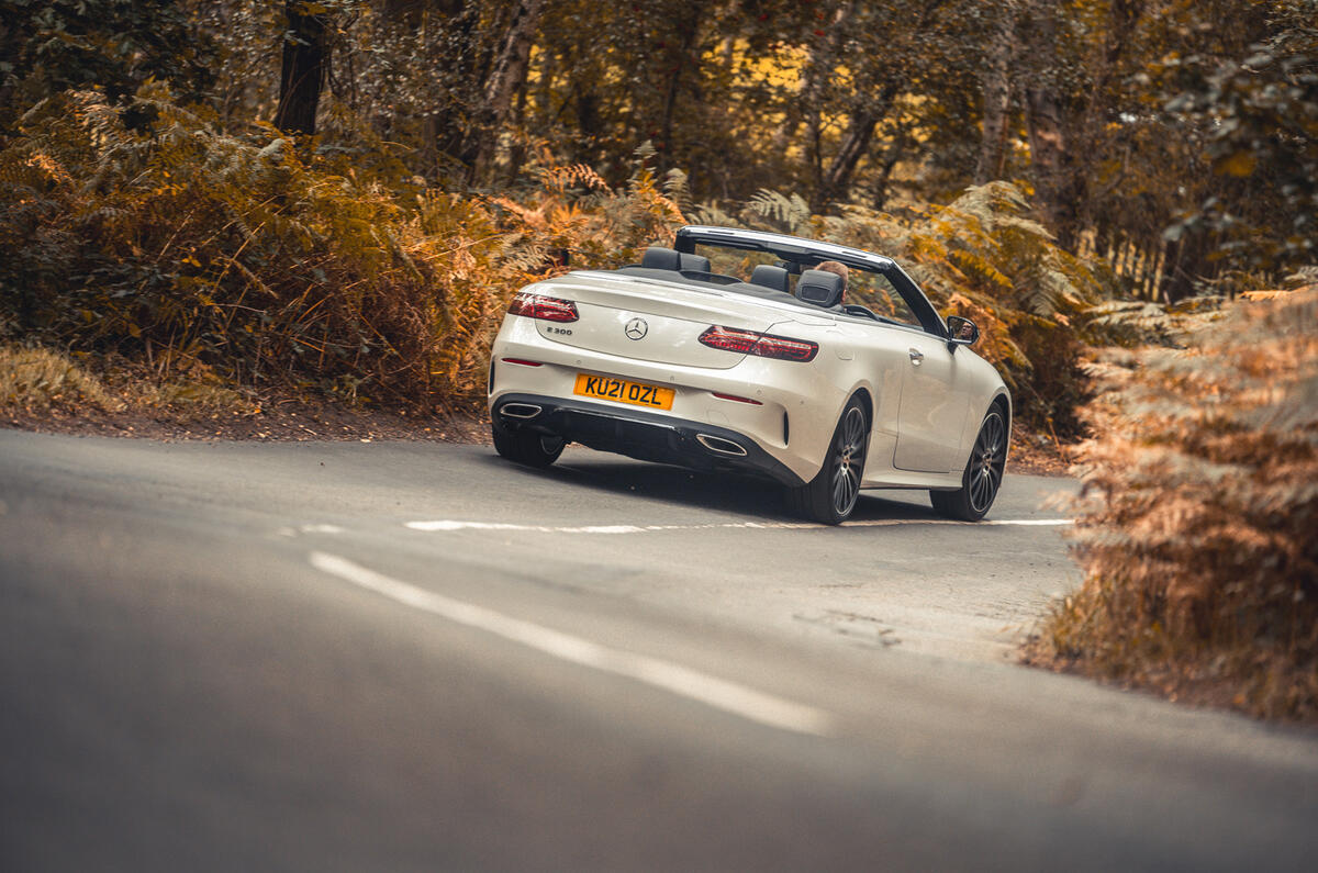 27 Mercedes Benz E Class Cabriolet 2021 road test review cornering rear