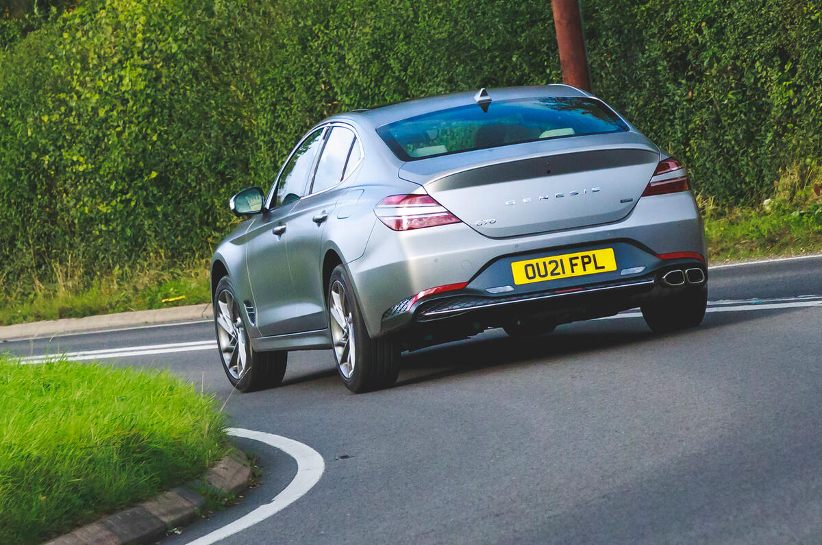28 Genesis G70 2021 road test review cornering rear