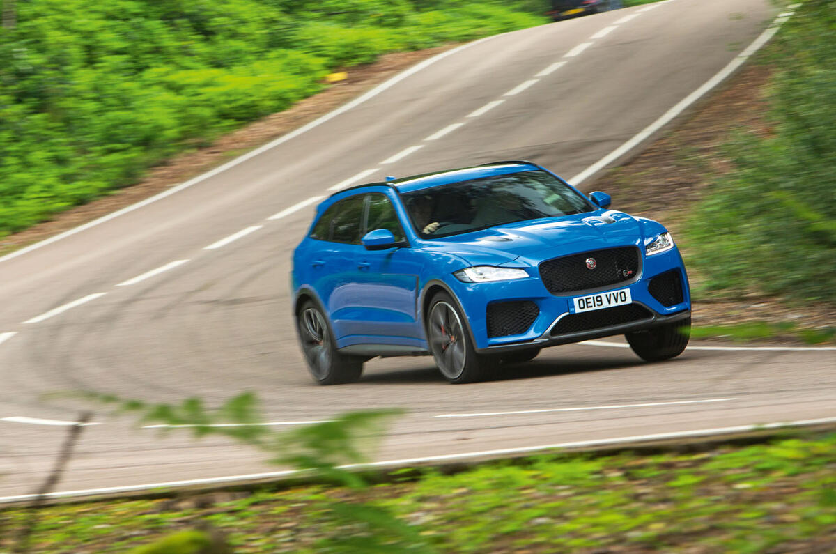 Jaguar F-Pace SVR 2019 road test review - cornering front