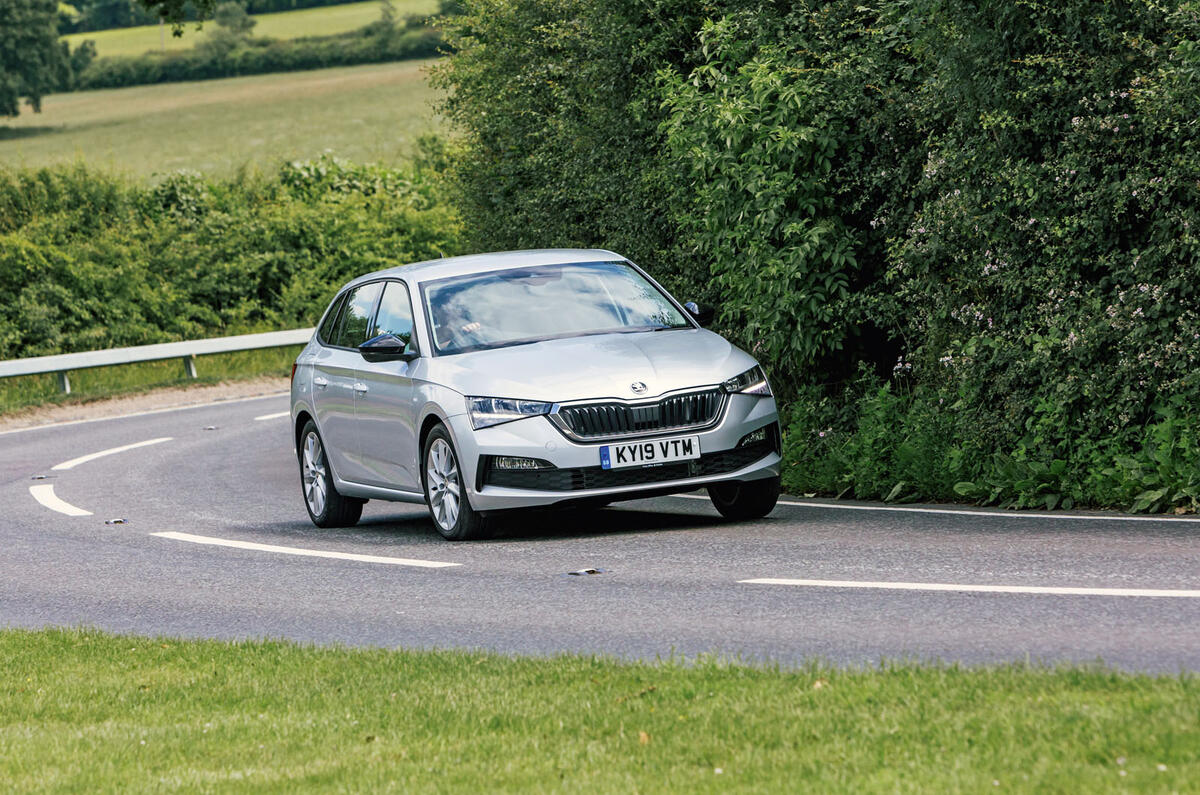 Skoda Scala 2019 road test review - cornering front