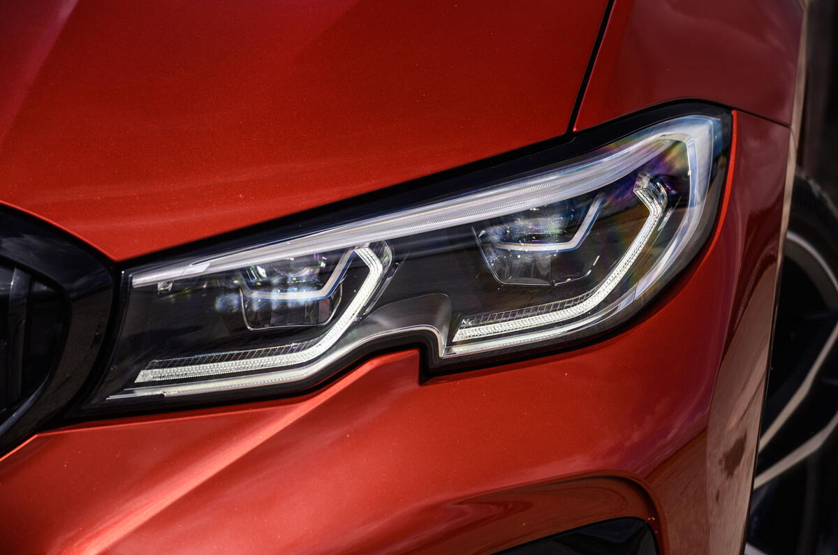 BMW 3 Series 330e 2020 road test review - headlights