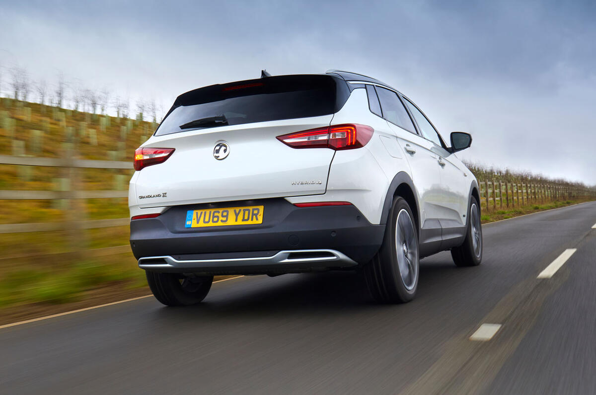 Vauxhall Grandland X Hybrid4 2020 road test review - hero rear