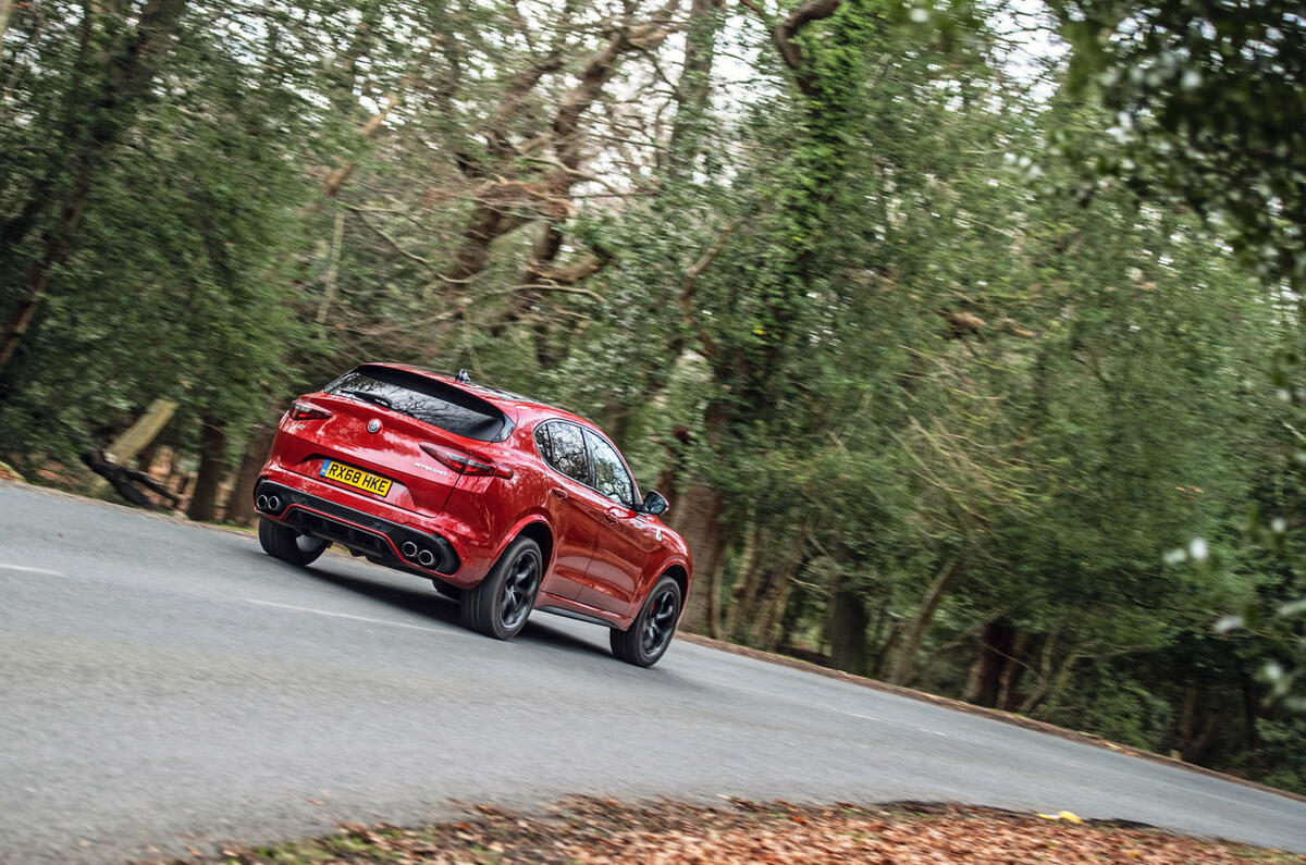 Alfa Romeo Stelvio Quadrifoglio 2019 road test review - cornering rear