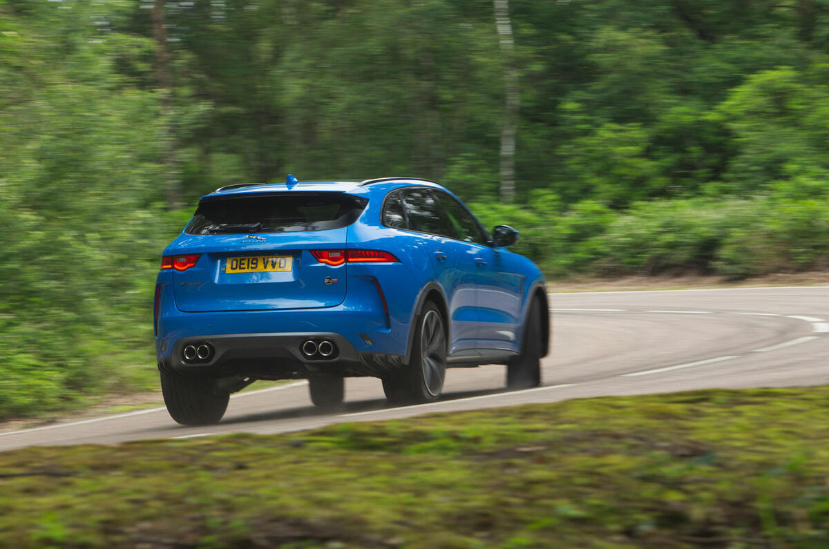 Jaguar F-Pace SVR 2019 road test review - cornering rear