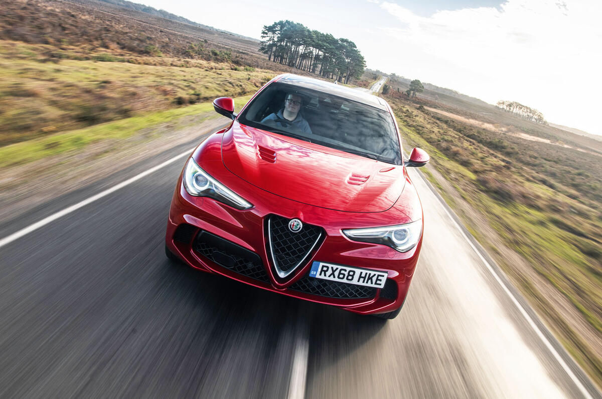 Alfa Romeo Stelvio Quadrifoglio 2019 road test review - on the road nose