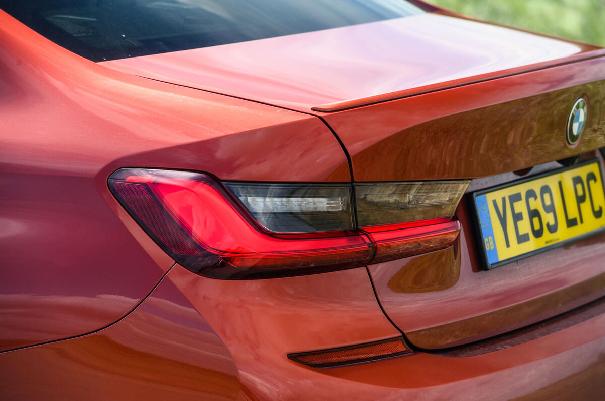 BMW 3 Series 330e 2020 road test review - rear lights