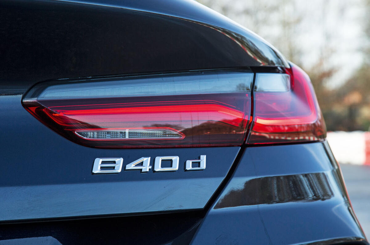 BMW 8 Series Coupé 2019 road test review - rear badge
