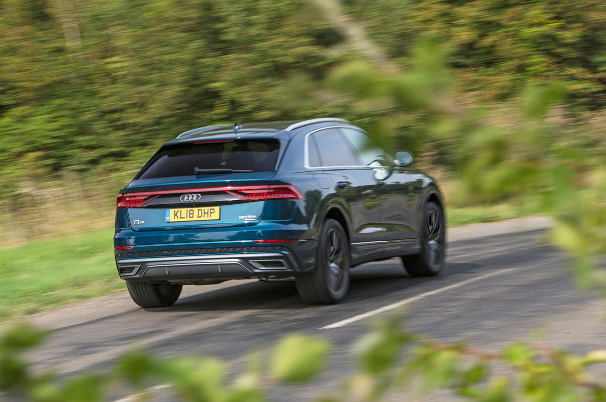 Audi Q8 50 TDI Quattro S Line 2018 road test review - on the road rear