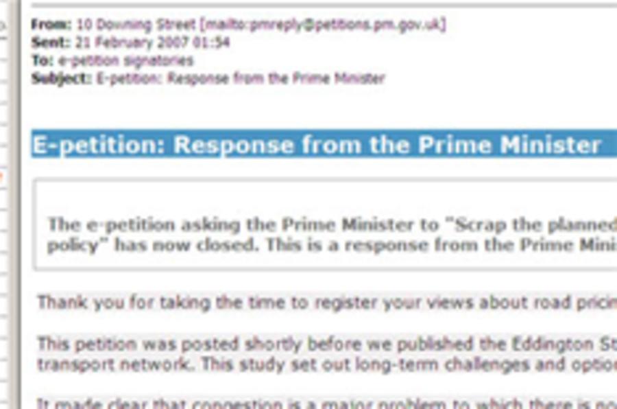 PM's reply to road-charging petition