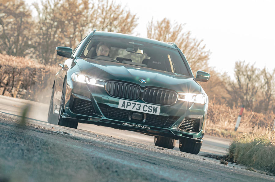alpina b5 gt review 2025 04 cornering front