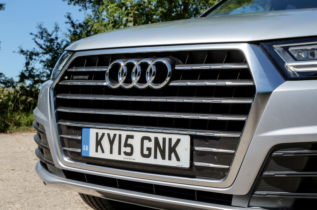 The Audi Q7 has the trademark design signature with its extra-chromey single-frame grille