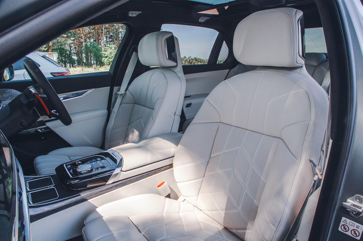 BMW M760e front seats looking back