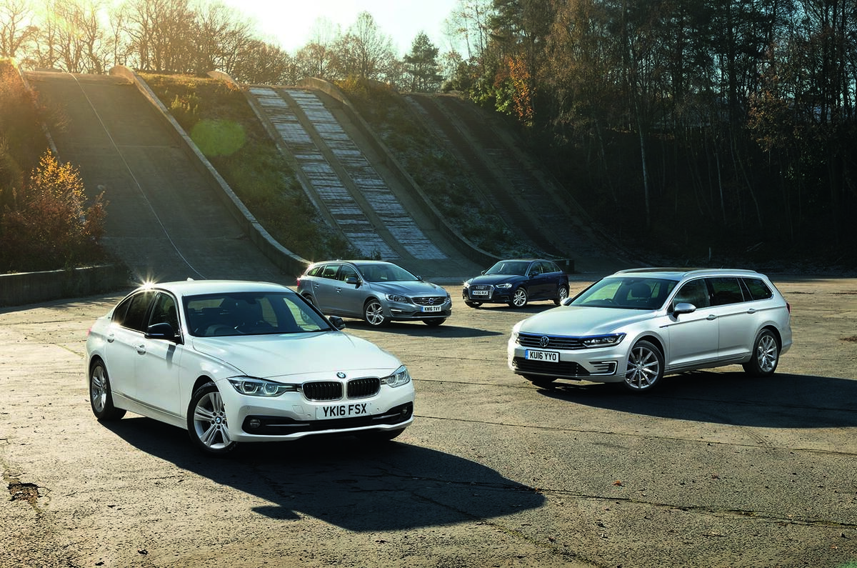 Volkswagen Passat GTE Estate vs Audi A3 Sportback e-tron vs Volvo V60 D5 Twin Engine SE Nav vs BMW 330e Sport