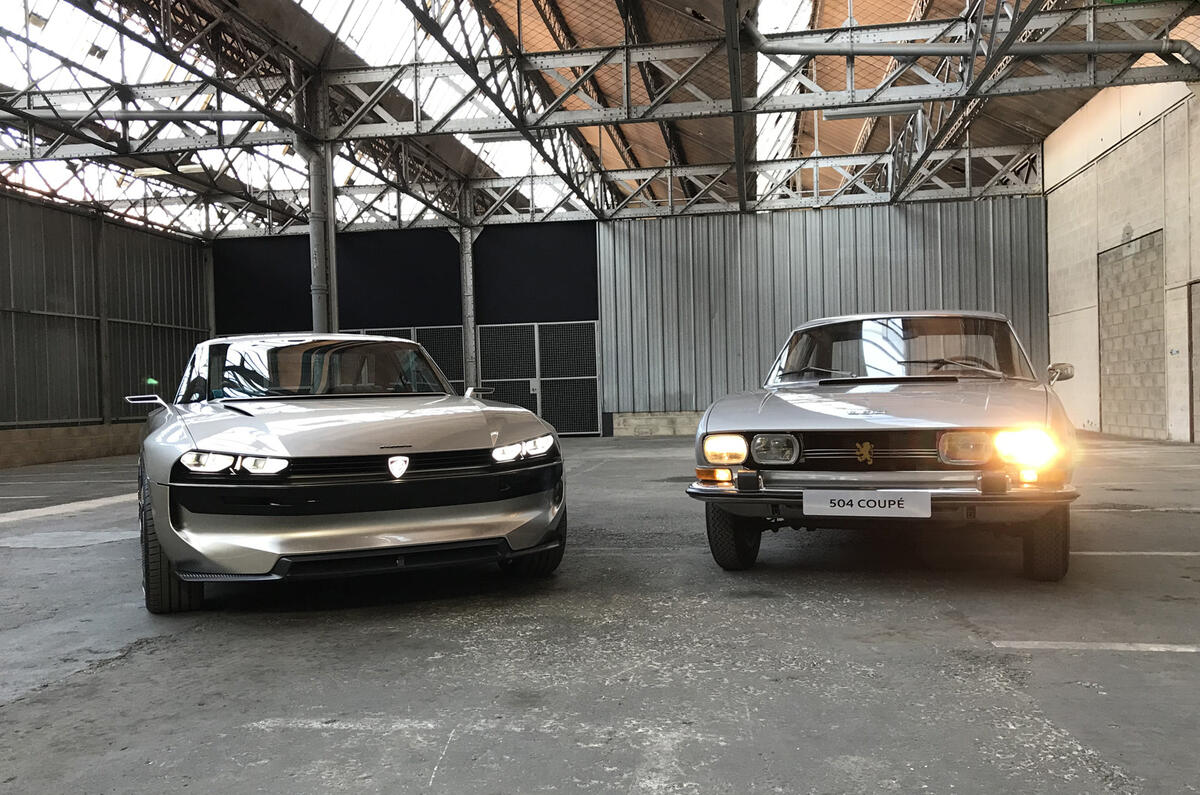 The Peugeot e-Legend and the 504 coupe