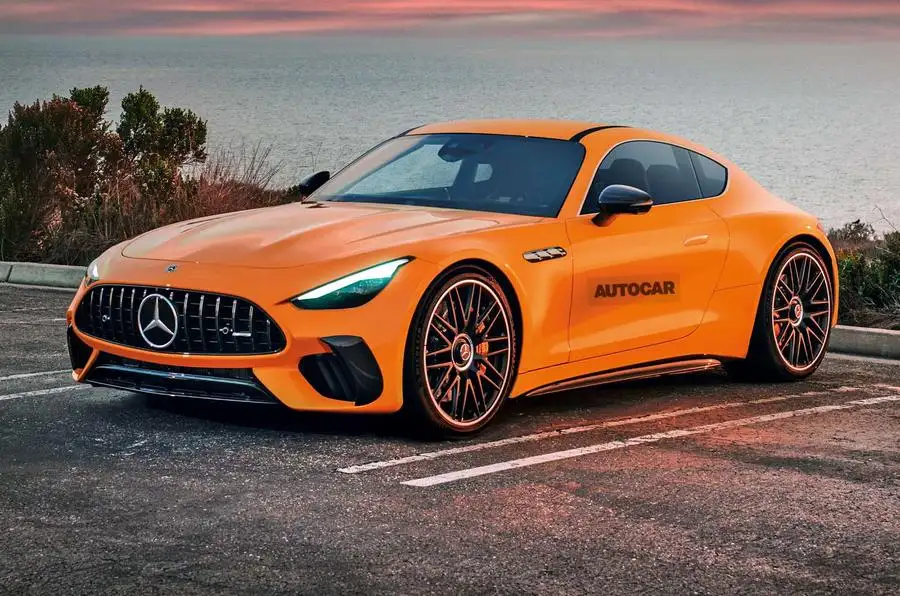 Renderização do Mercedes-AMG GT 2023 Autocar, estática frontal
