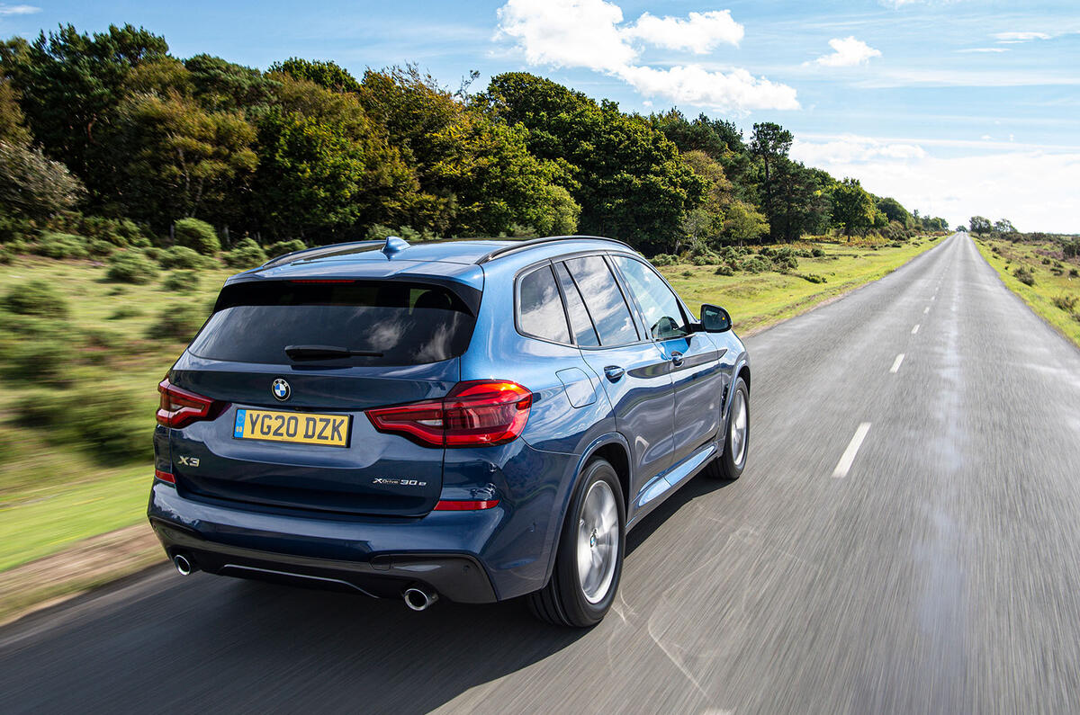 BMW X3 xDrive30e 2020 UK first drive review - on the road rear