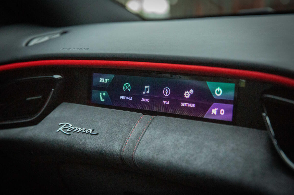 Ferrari Roma 2021 UK first drive review - passenger display