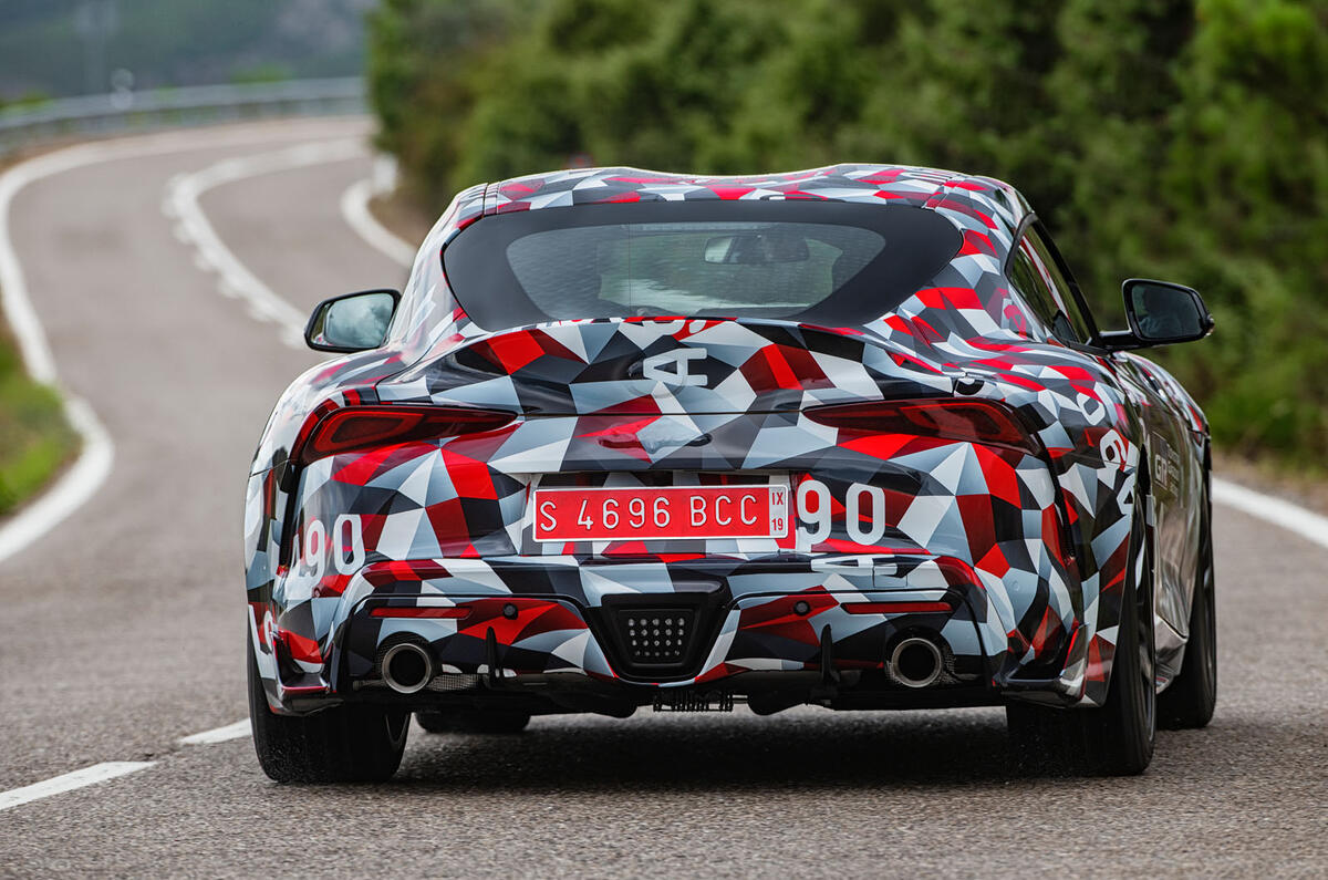 Toyota Supra 2019 prototype first drive review on the road rear