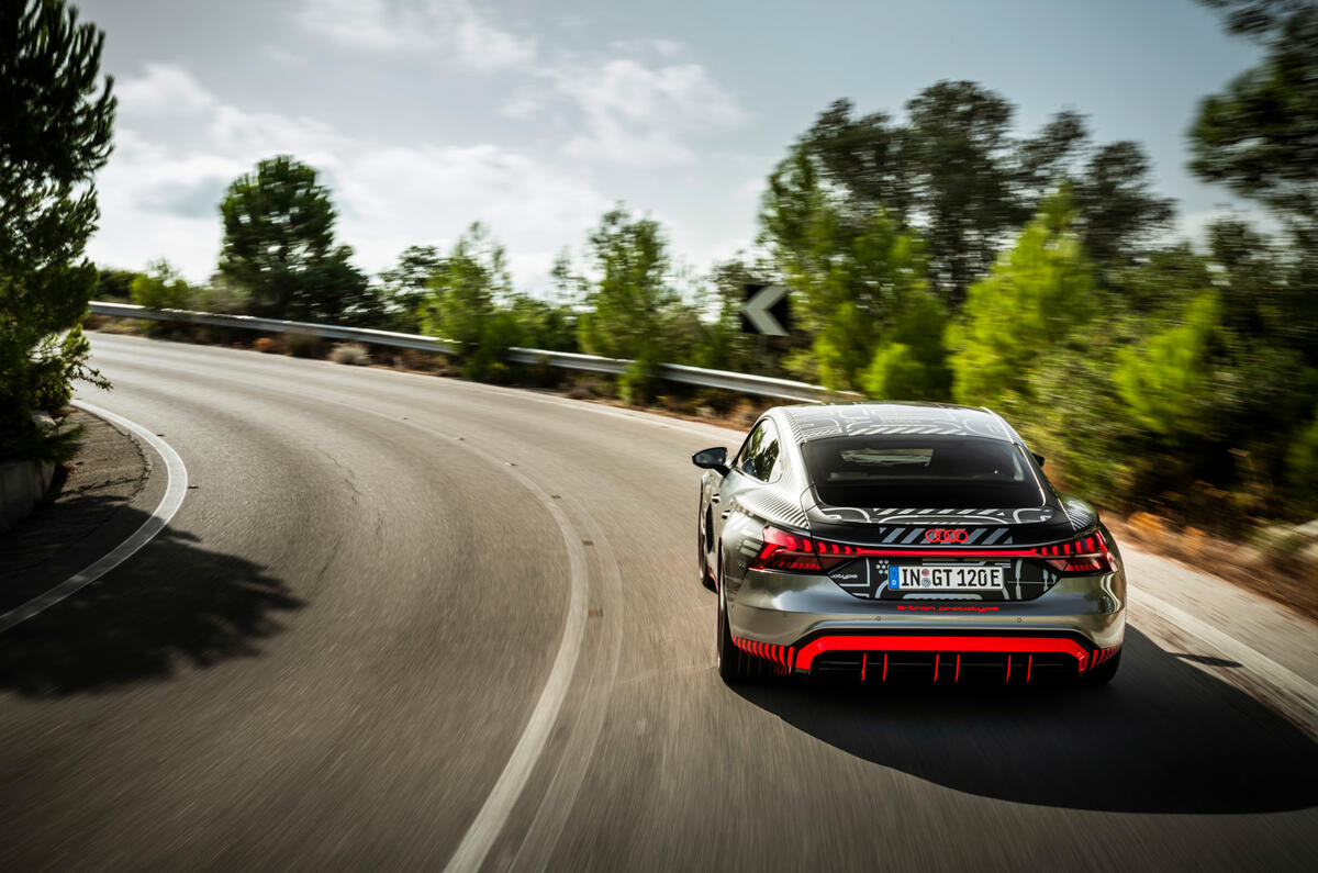 Audi RS E-tron GT 2021 prototype drive - cornering rear