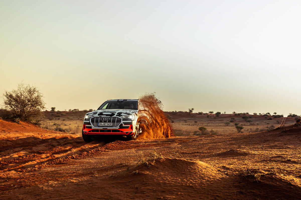 Audi e-Tron 2019 prototype first drive review - cornering dust