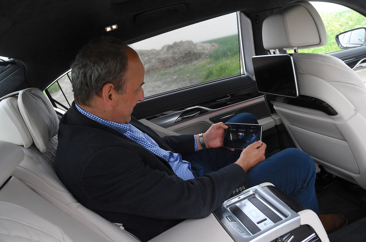 BMW 7 Series 740Ld long-term review Frankel rear infotainment