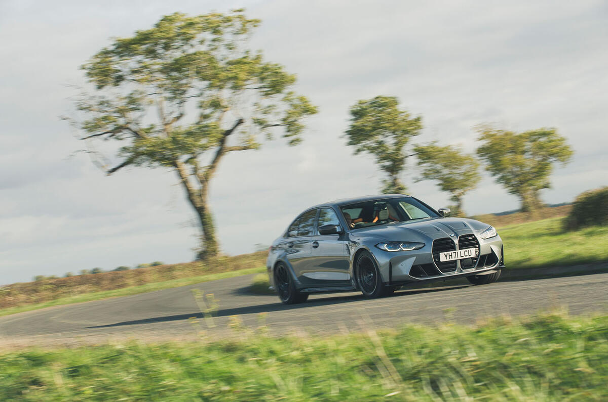 12 BMW M3 xDrive 2021 UK first drive review on road front