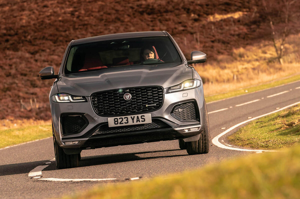 12 Jaguar F Pace 2021 UK first drive review cornering front