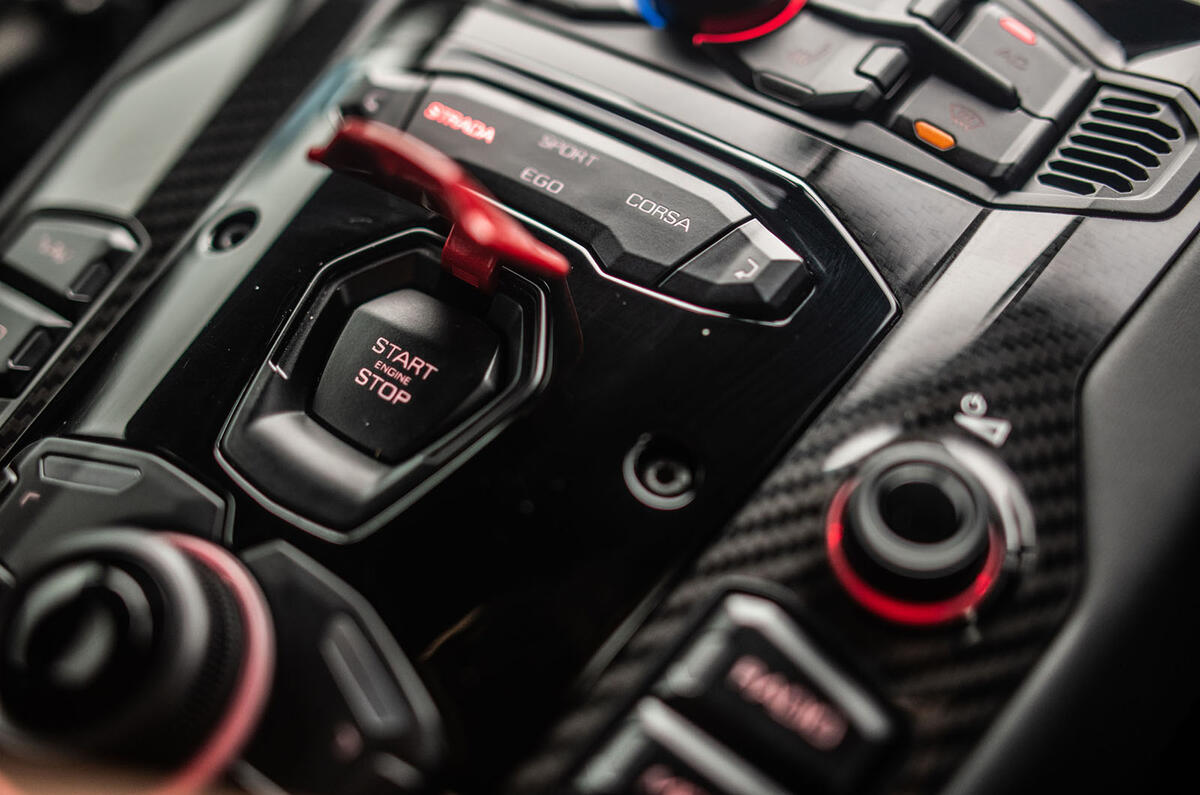 Lamborghini Aventador SVJ 2018 UK first drive review - start button