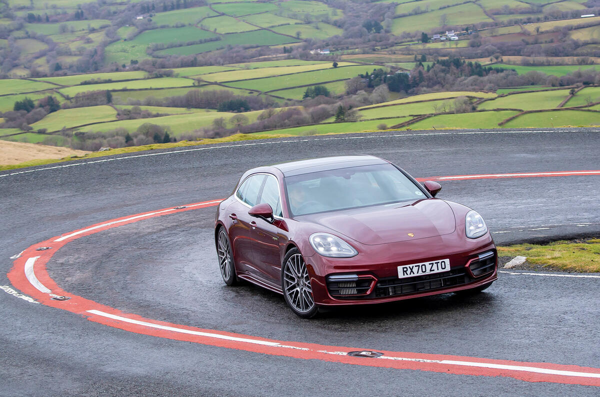 13 Porsche Panamera 4 ehybrid sport turismo 2022 UK review cornering front