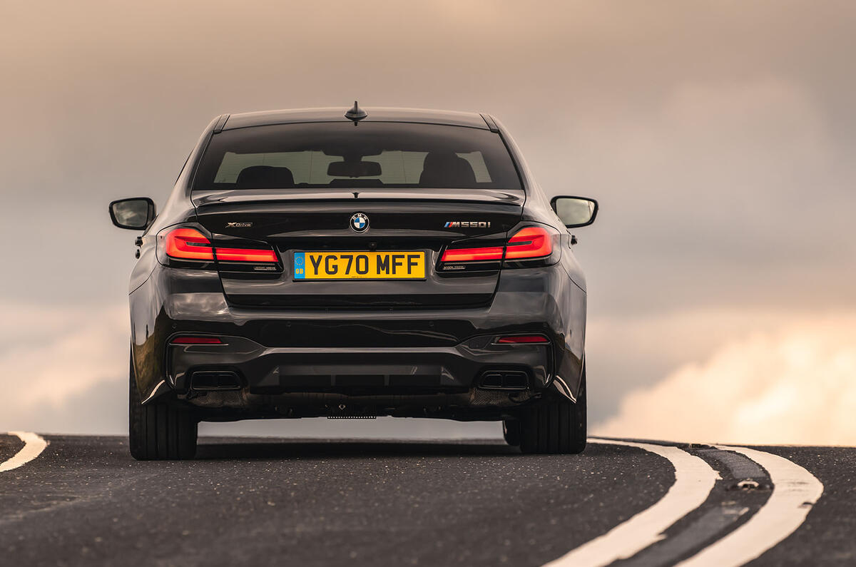BMW 5 Series M550i 2020 UK first drive - cornering rear
