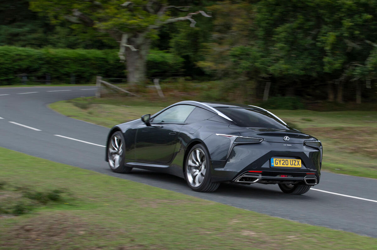 14 Lexus LC500 2021 UK FD on road rear