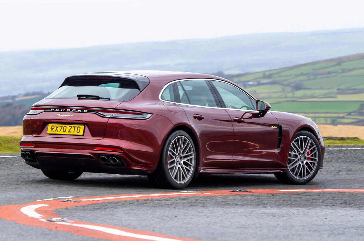 14 Porsche Panamera 4 ehybrid sport turismo 2022 UK review cornering rear