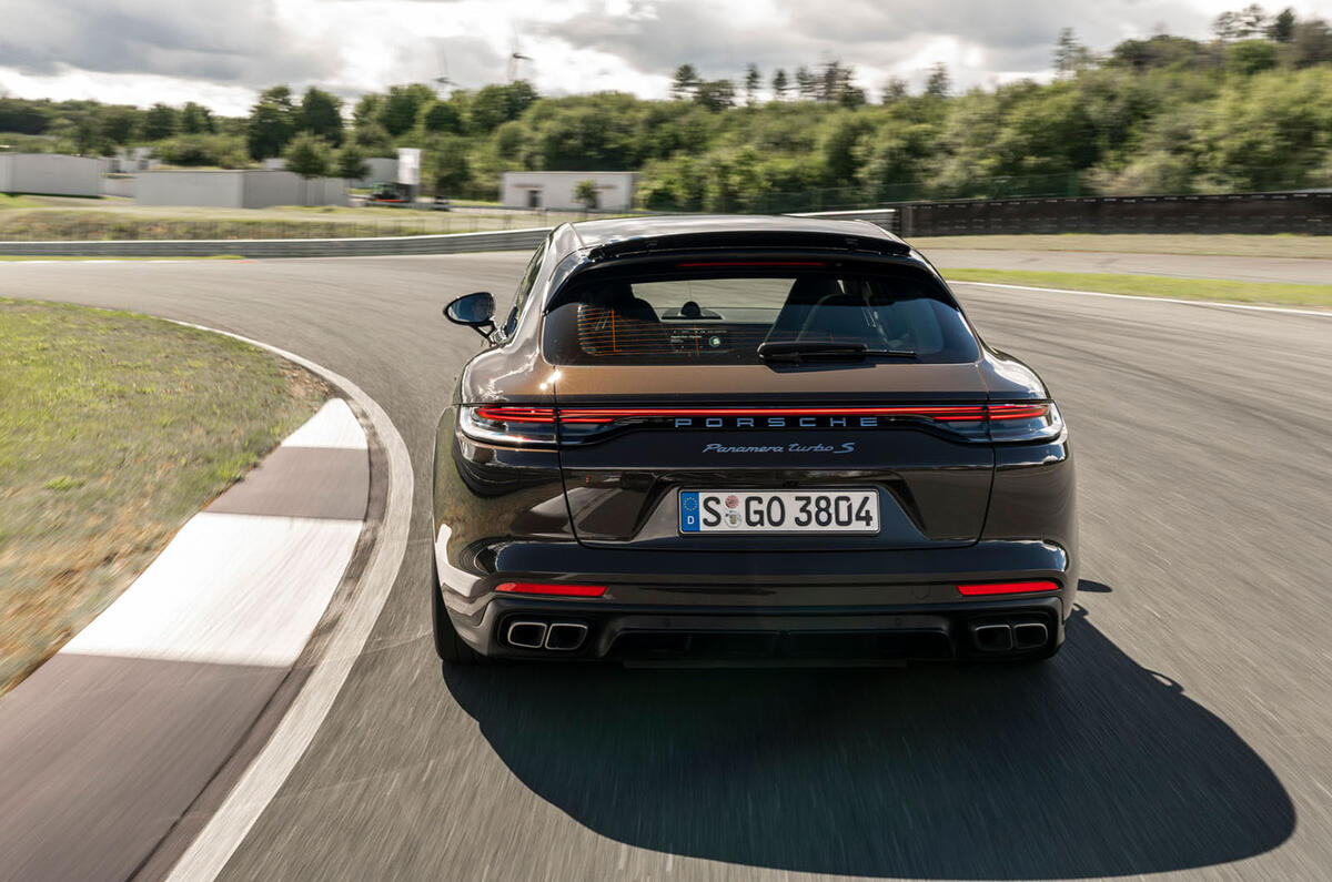 Porsche Panamera Turbo S Sport Turismo 2020 first drive review - cornering rear