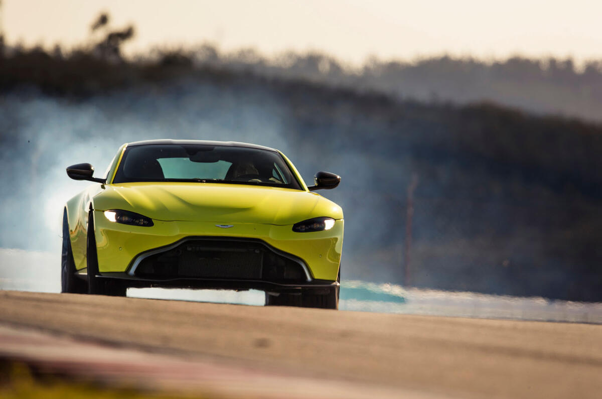 Aston Martin Vantage track driving front