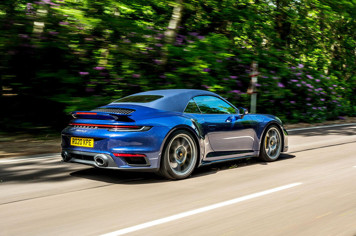 Porsche 911 Turbo S Cabriolet 2020 UK first drive review - on the road rear