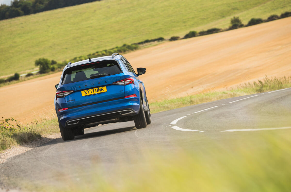16 Skoda Kodiaq Sportline 2021 UK cornering rear