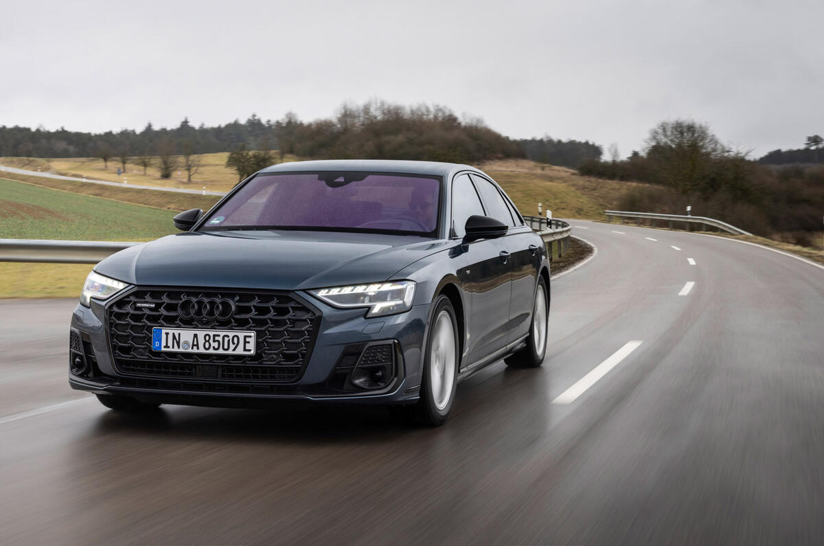 17 Audi A8 TFSIe 2022 first drive review on road front