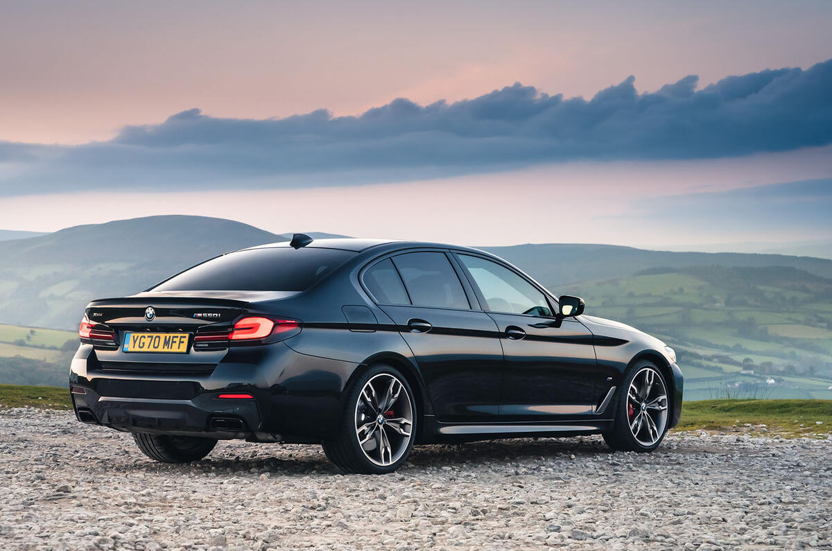 BMW 5 Series M550i 2020 UK first drive - static rear