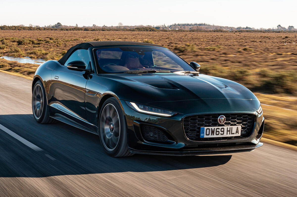 17 Jaguar F Type P450 Convertible 2022 UK first drive review on road front